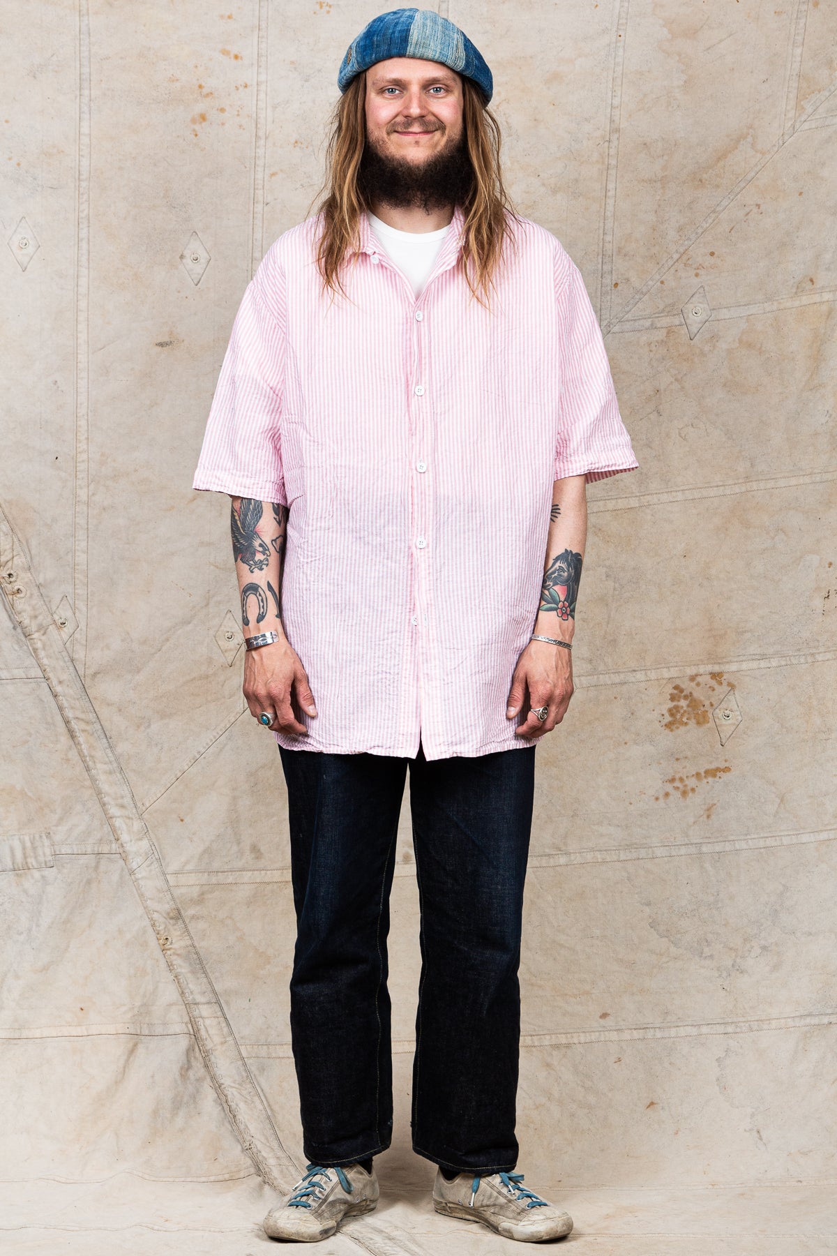 Tender Weaver's Stock Short Sleeved Tail Shirt Mint Bengal Stripe