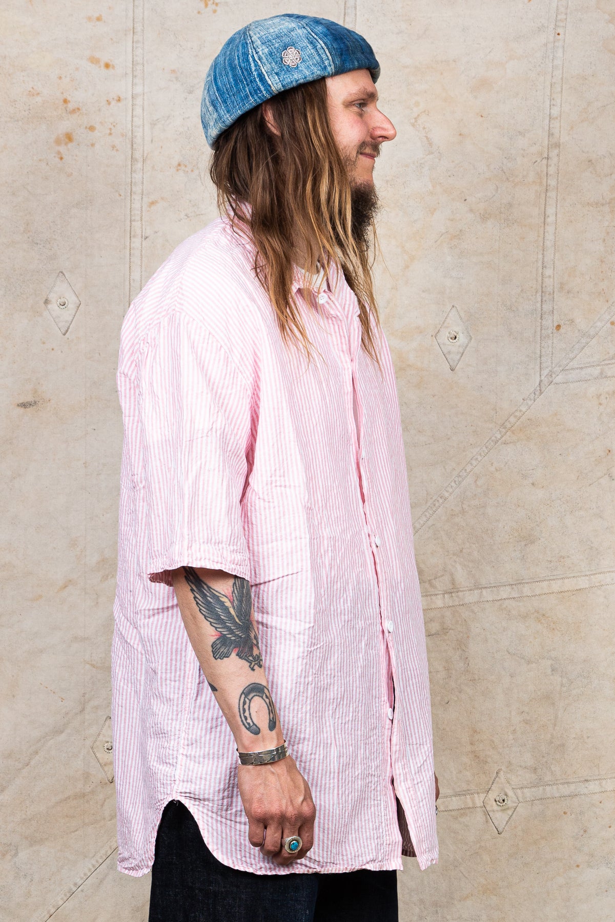 Tender Weaver's Stock Short Sleeved Tail Shirt Mint Bengal Stripe