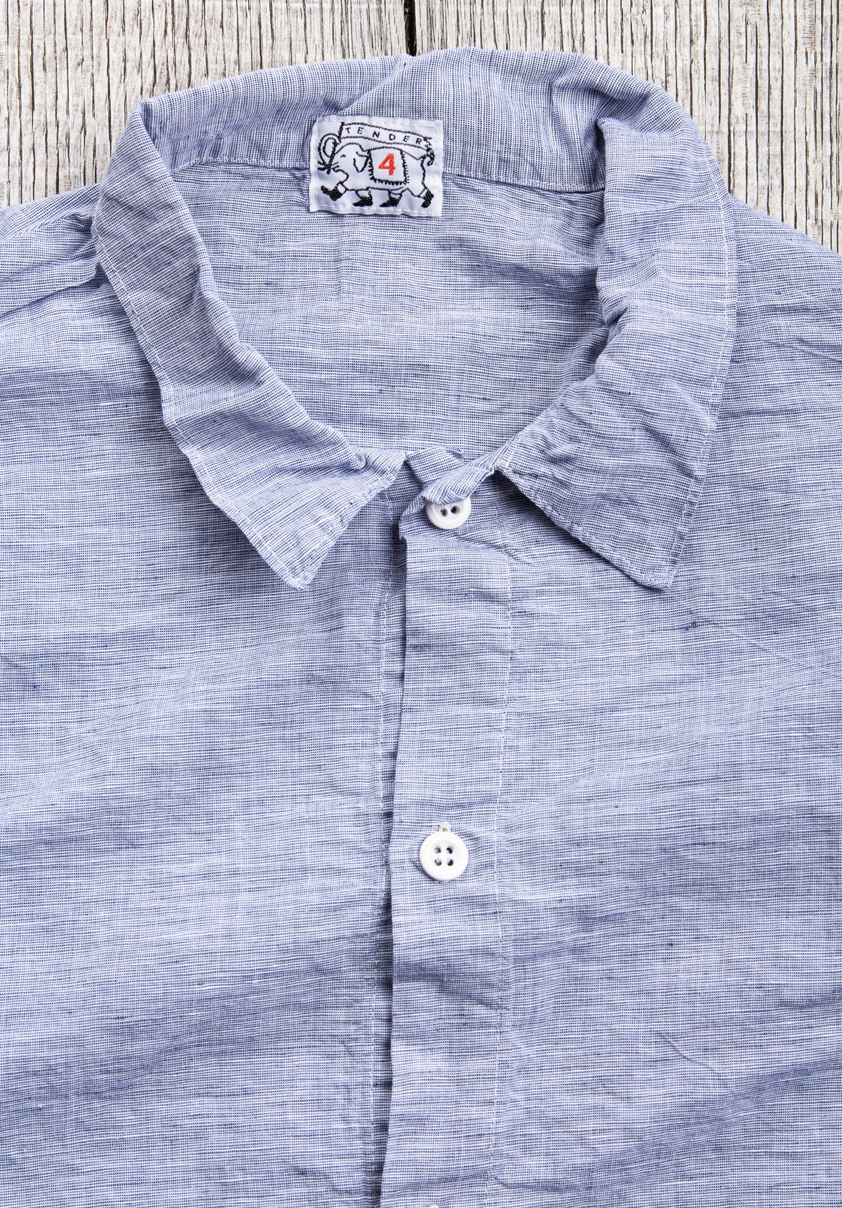 Tender Weaver's Stock Short Sleeved Tail Shirt Blue Hatch