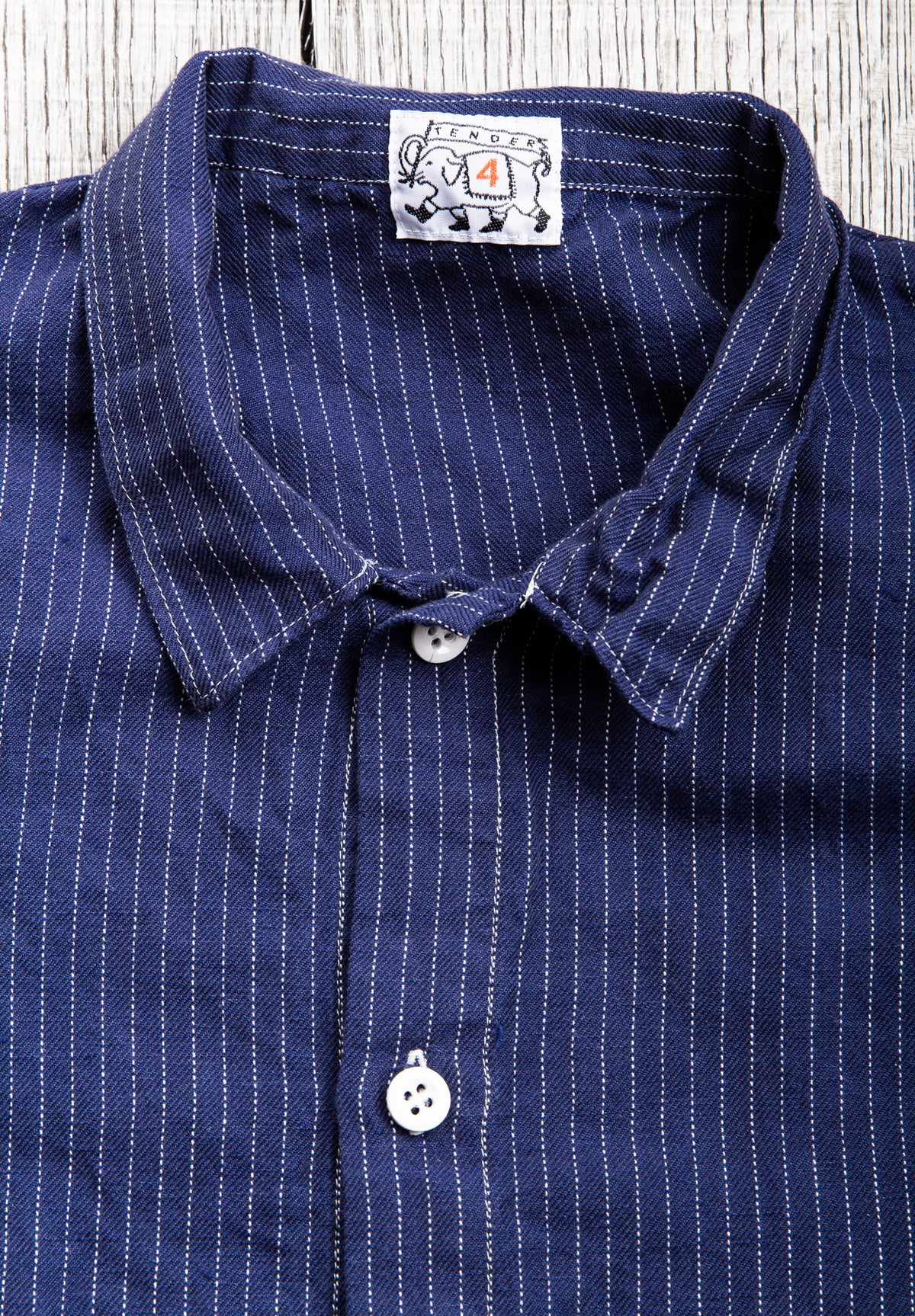 Tender Weaver's Stock Long Sleeved Tail Shirt Navy Pin Stripe