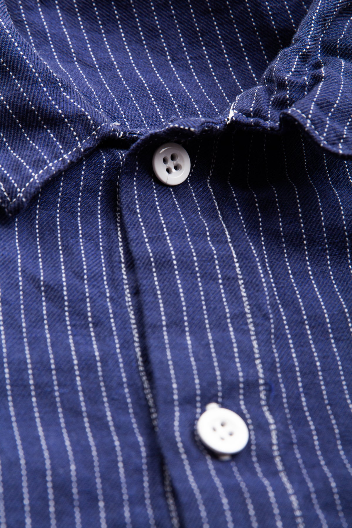 Tender Weaver's Stock Long Sleeved Tail Shirt Navy Pin Stripe