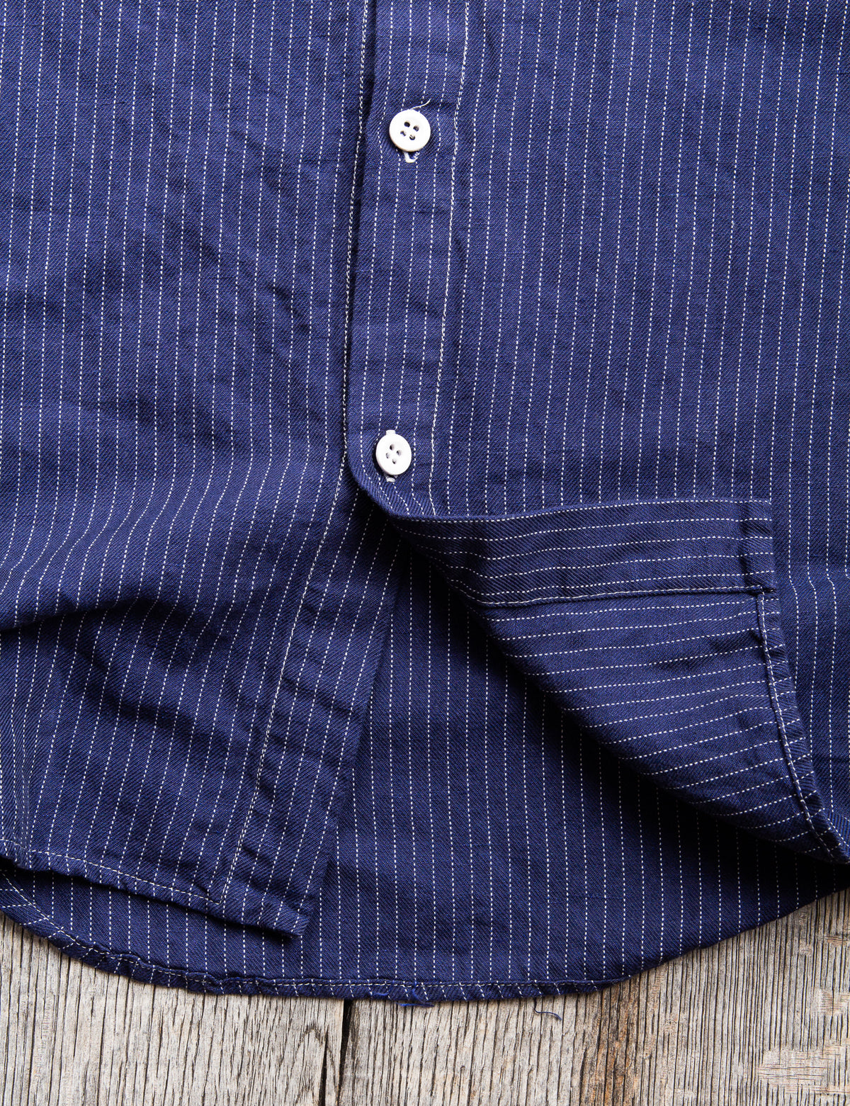 Tender Weaver's Stock Long Sleeved Tail Shirt Navy Pin Stripe