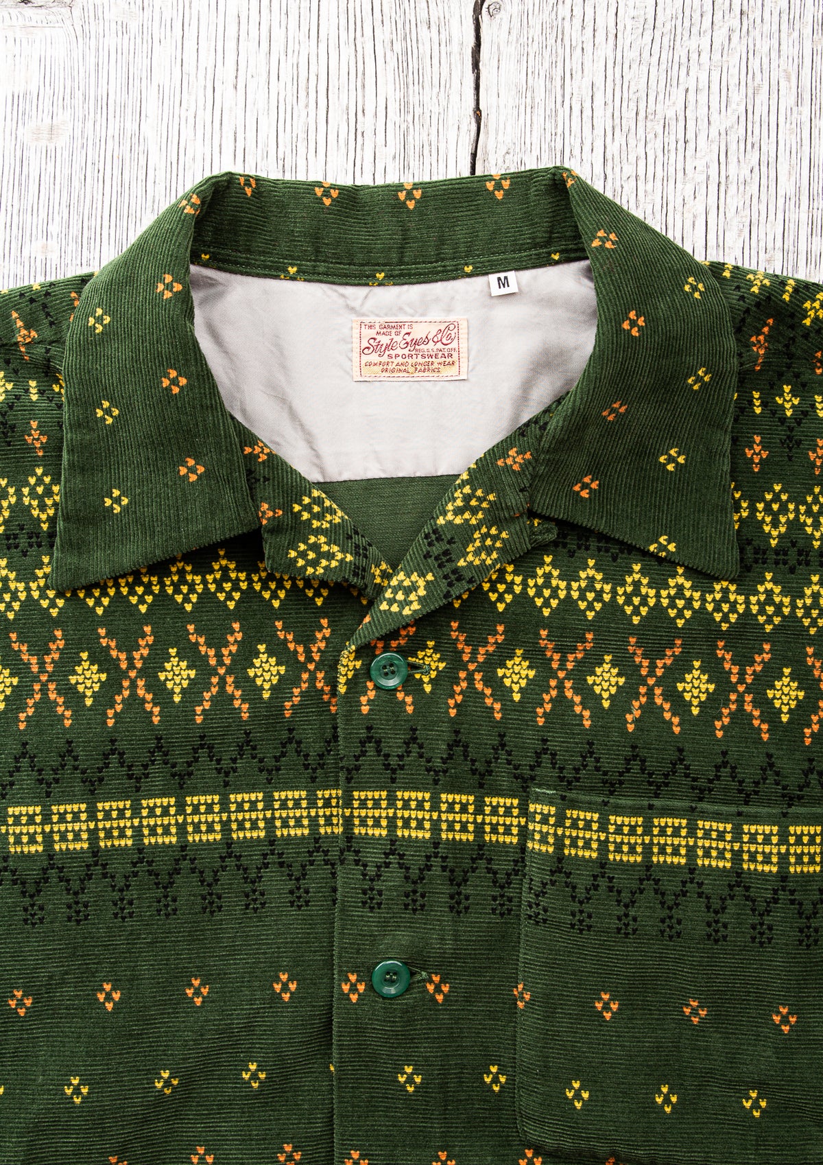Sugar Cane  Style Eyes Corduroy Geometric Pattern Shirt