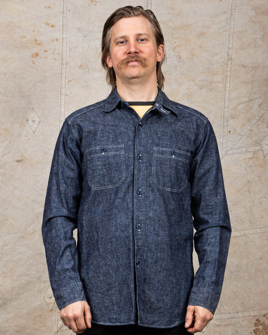 Second Hand Warehouse & Co Duck Digger Triple Stitch Blue Chambray Shirt