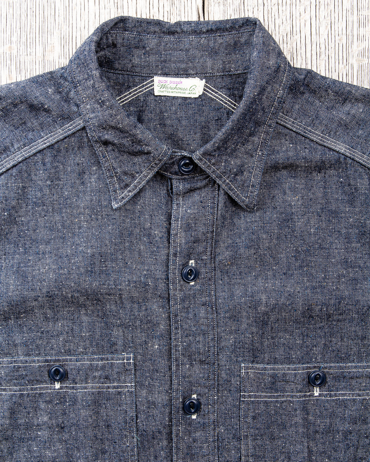 Second Hand Warehouse & Co Duck Digger Triple Stitch Blue Chambray Shirt
