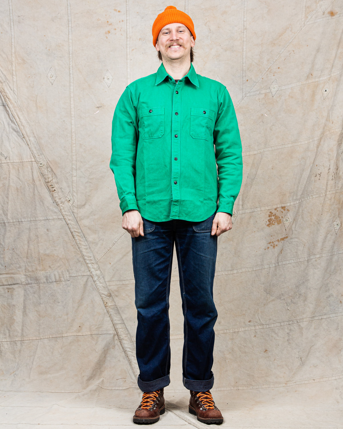 Sugar Cane & Co. Heavy Pique Shirt Pigment Dyed Green