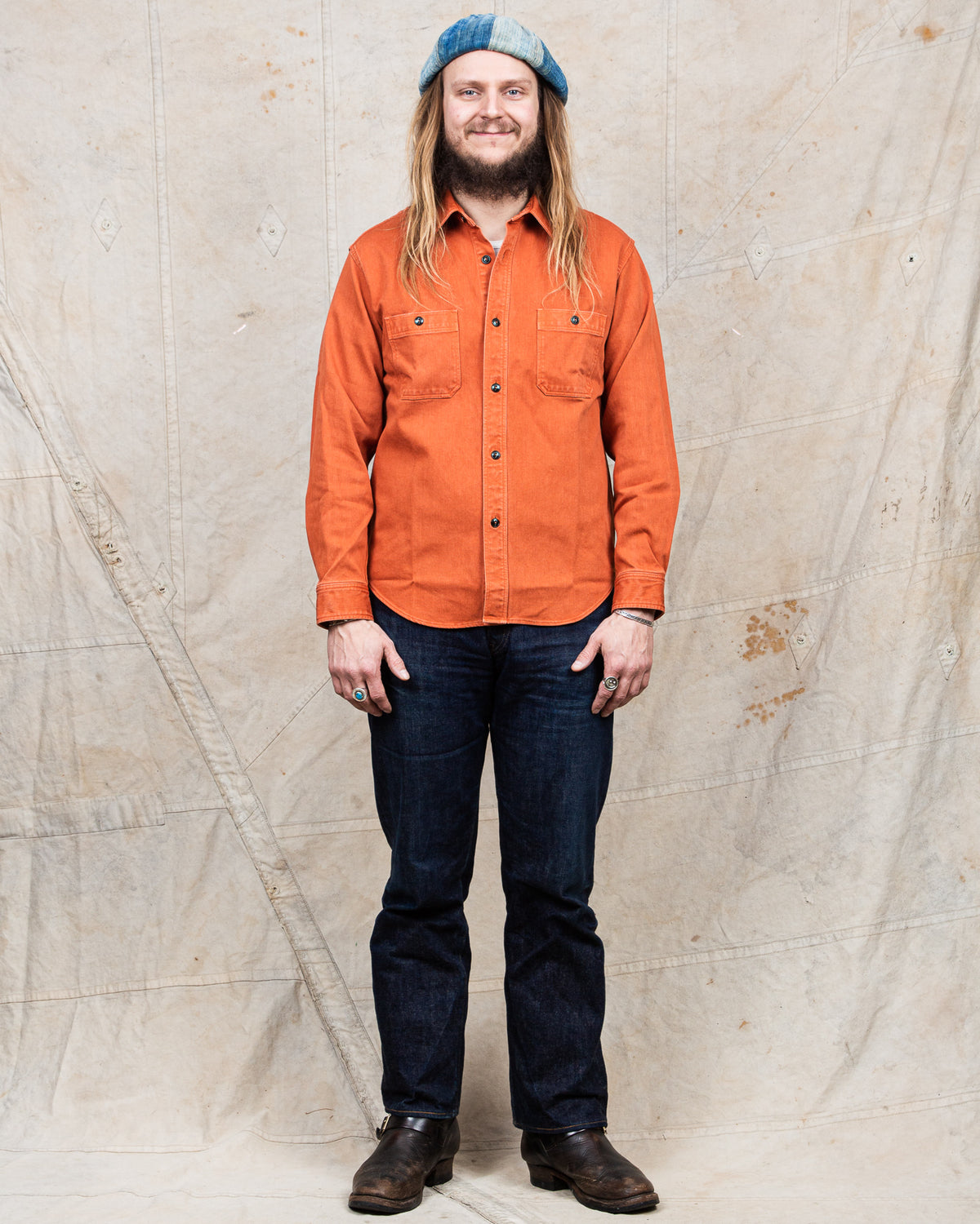 Sugar Cane & Co. Heavy Pique Shirt Pigment Dyed Orange