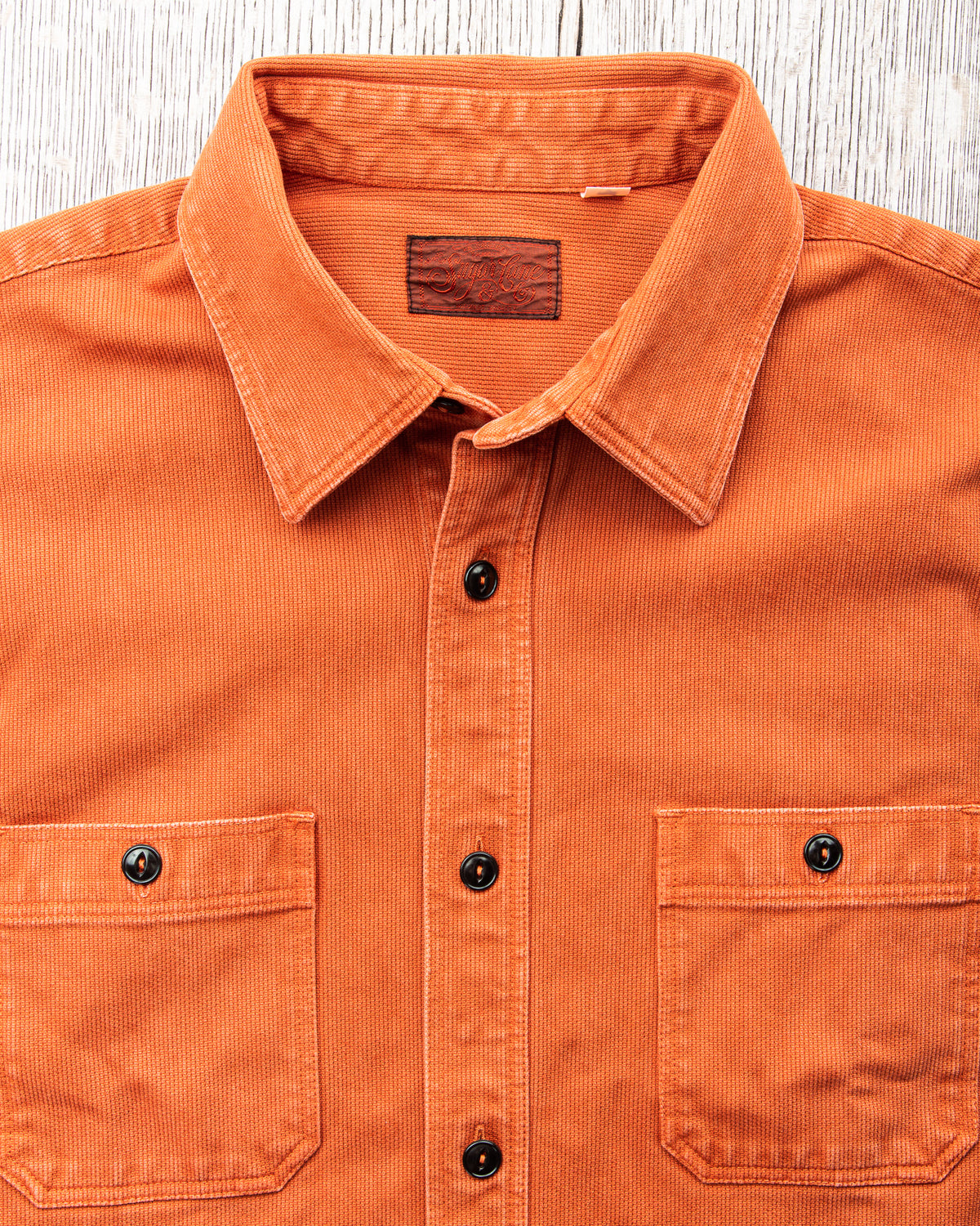 Sugar Cane & Co. Heavy Pique Shirt Pigment Dyed Orange
