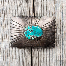 Vintage Navajo Sunburst Silver & Turquoise Belt Buckle