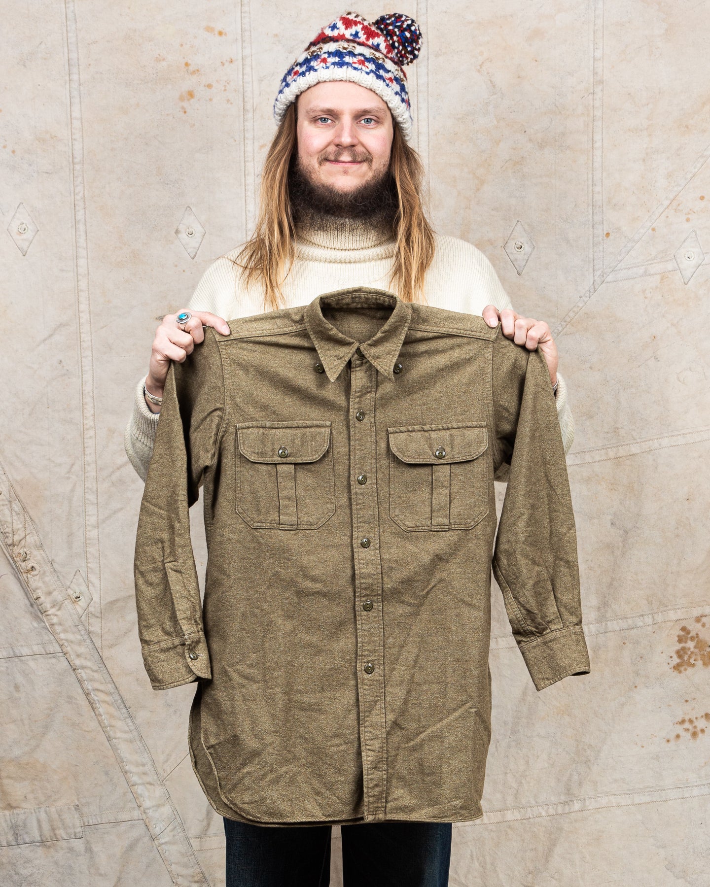 Vintage Korean War Canadian Army Wool Shirt Size 14,5