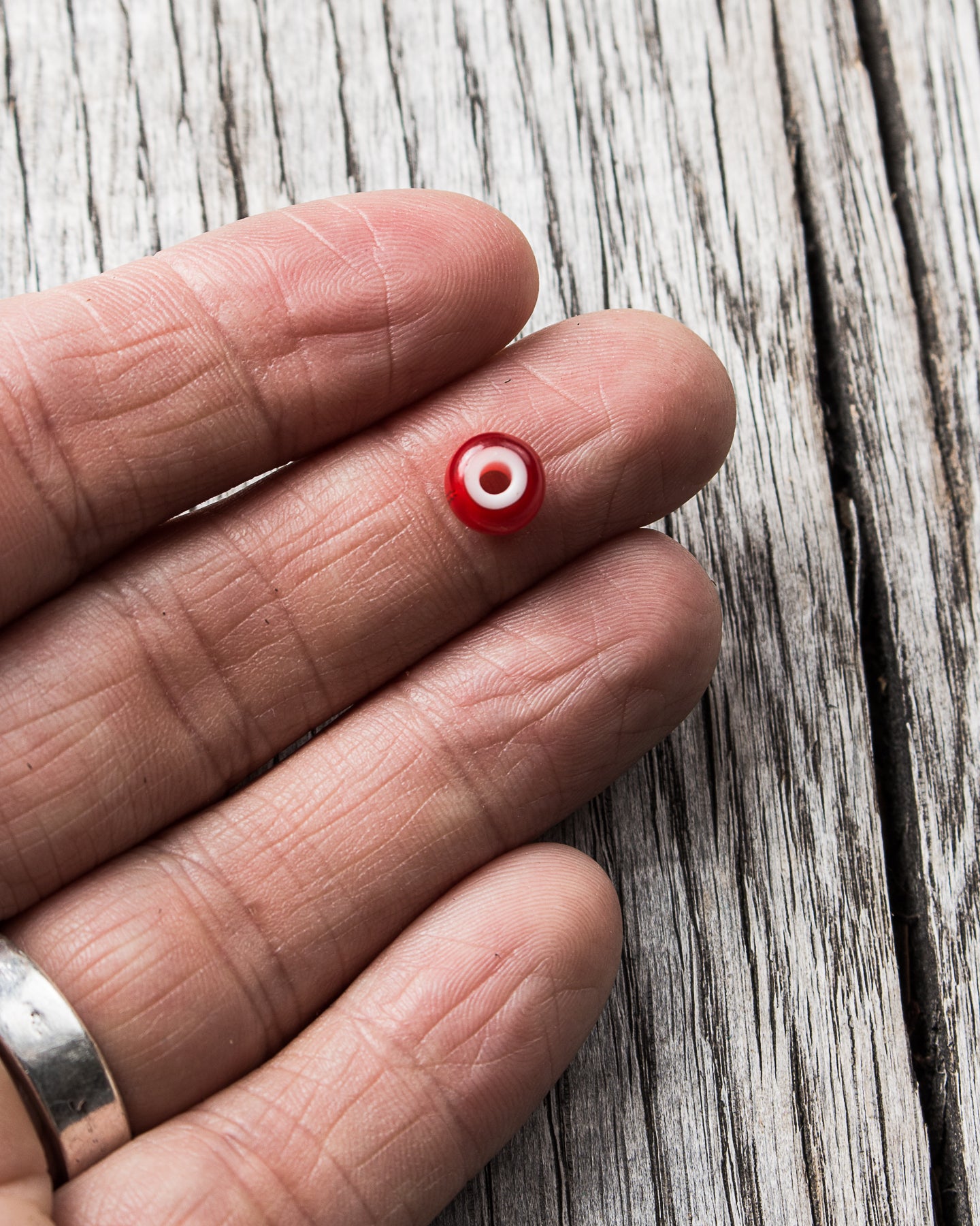 African White Heart Trade Bead Red