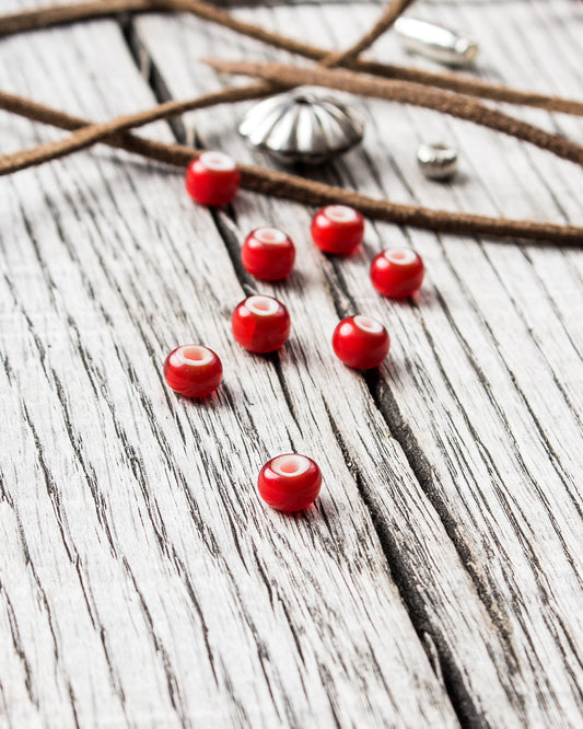African White Heart Trade Bead Red