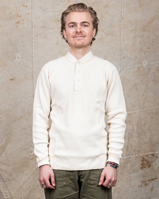 Buzz Rickson Long Sleeve Thermal Henley Shirt White