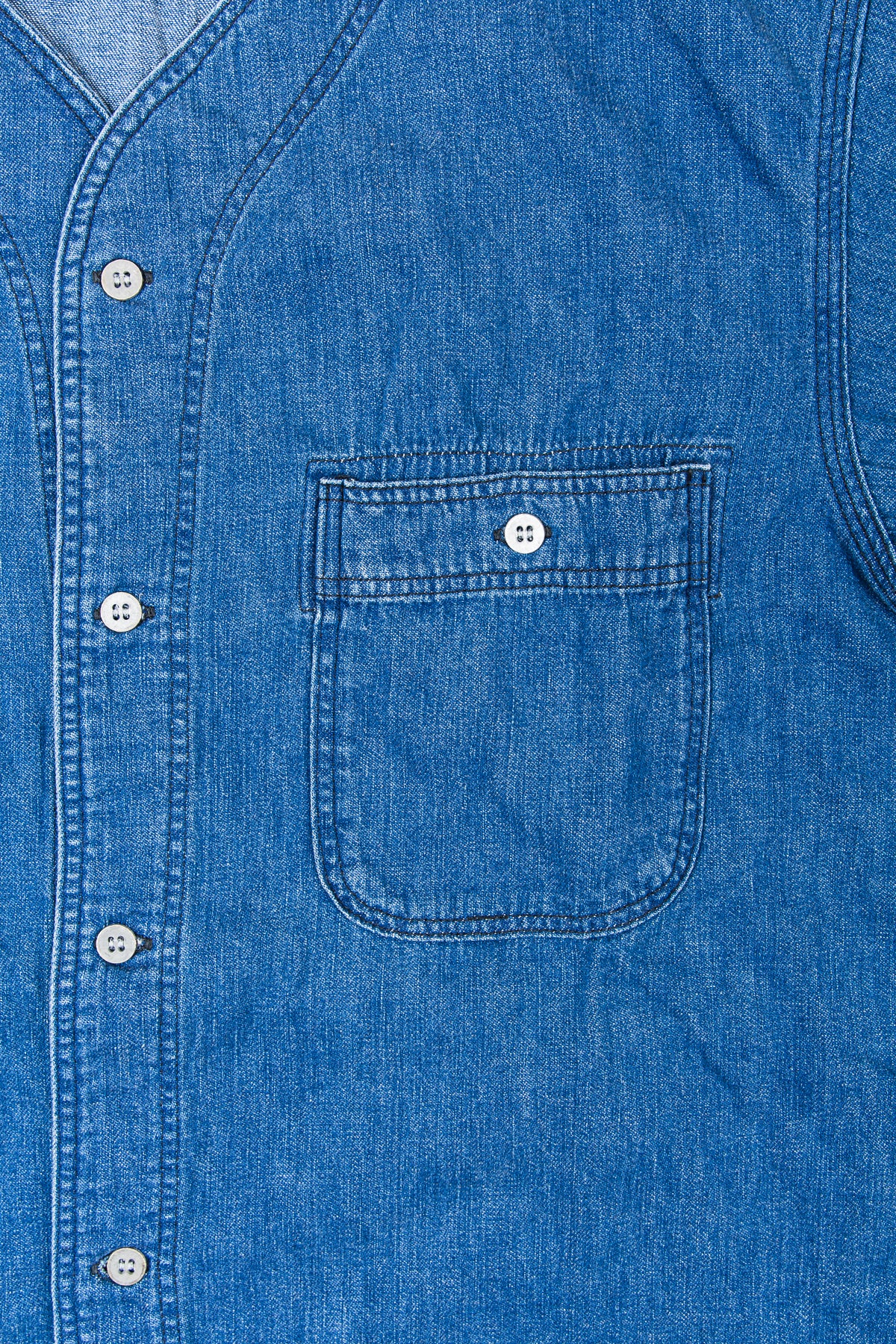 OrSlow No Collar 3/4 Sleeve Denim Shirt