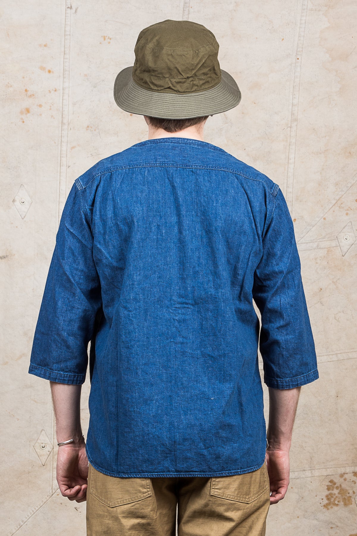 OrSlow No Collar 3/4 Sleeve Denim Shirt