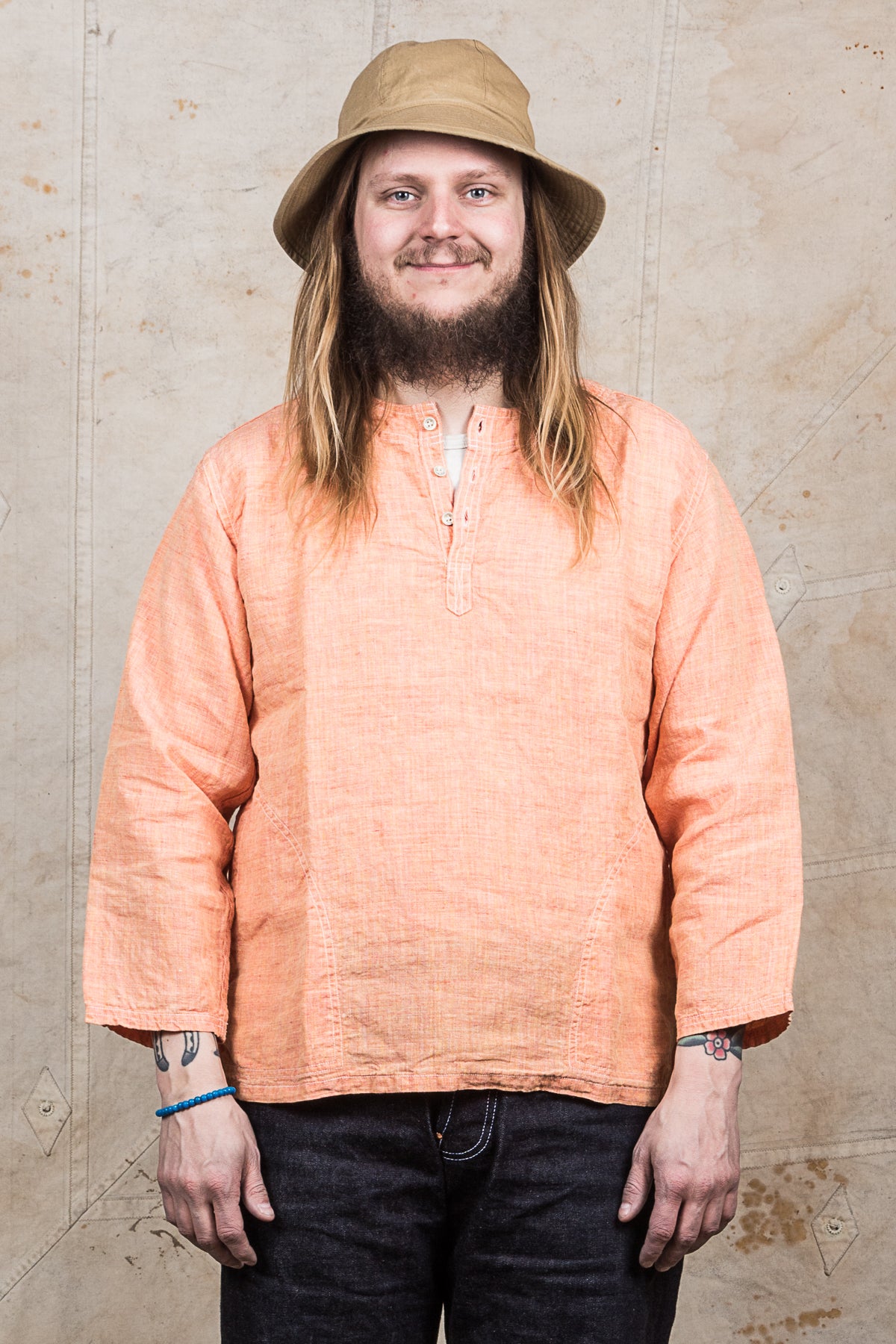 OrSlow Pullover Linen Shirt Orange