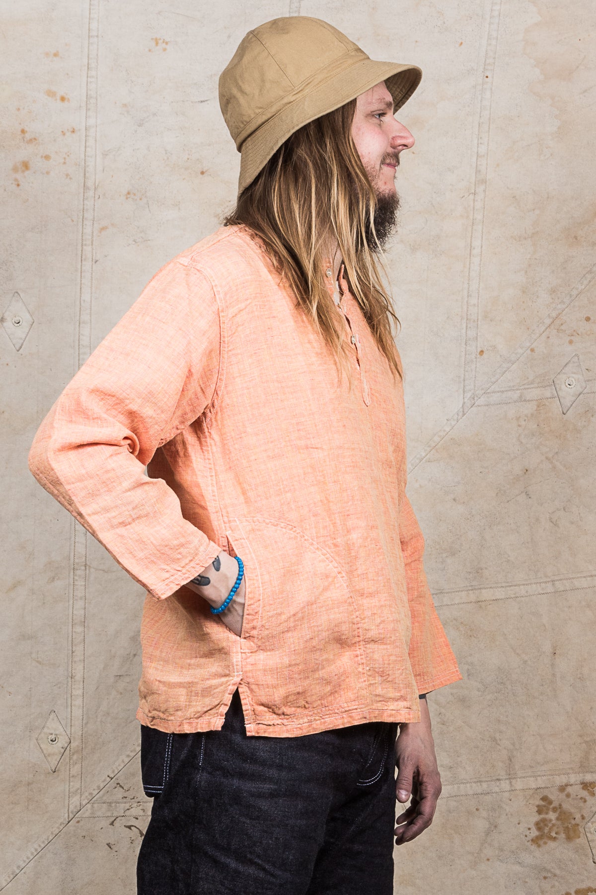 OrSlow Pullover Linen Shirt Orange