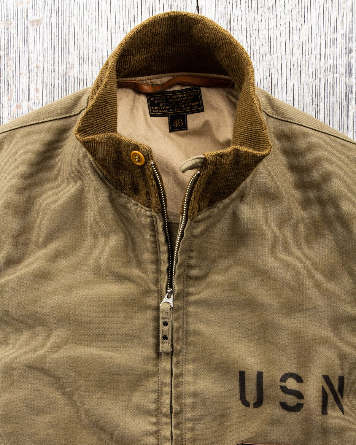 Second hand Real McCoy's Style 37J1B A. Zielinski Co. Flight Jacket Khaki Size 46