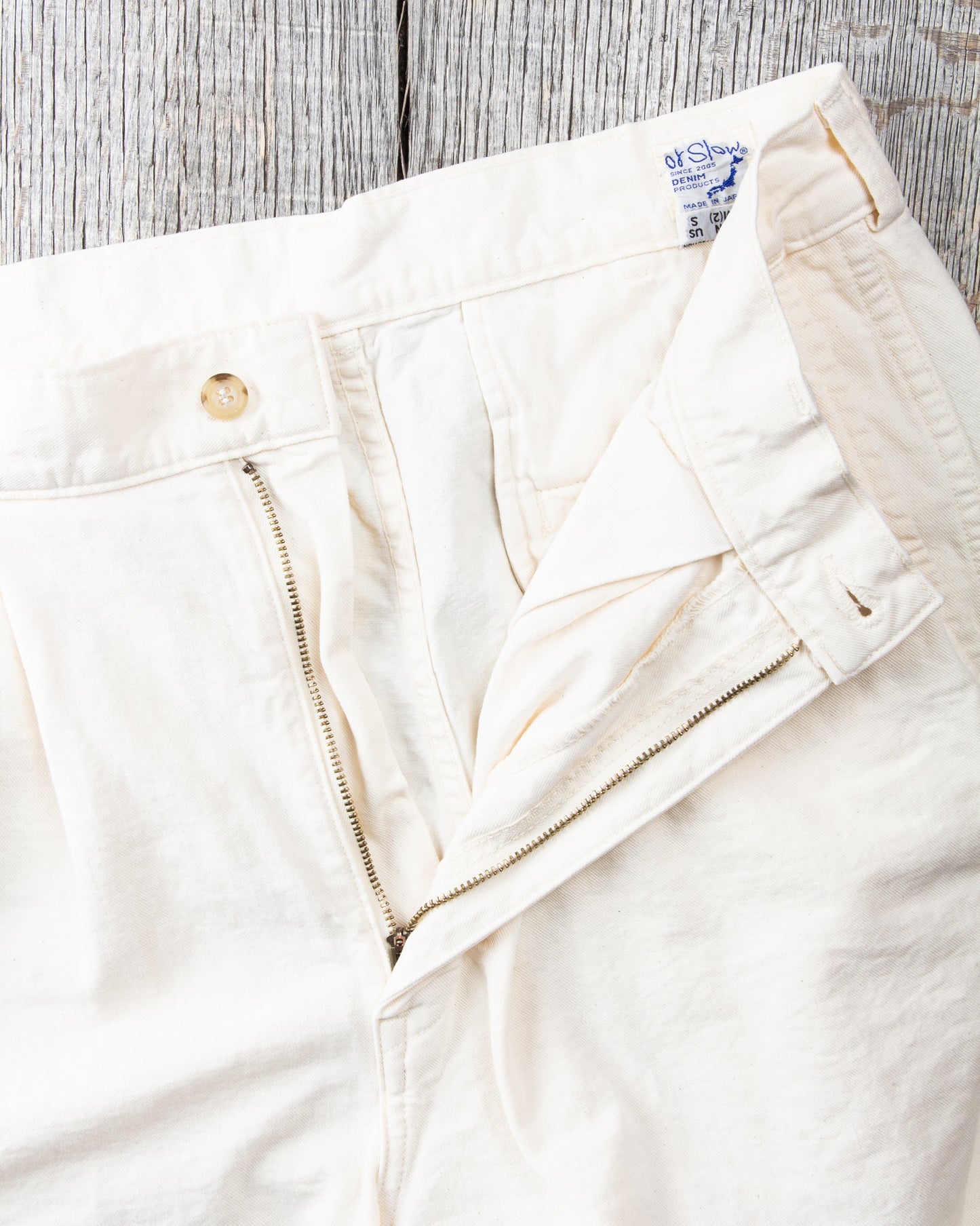 OrSlow Two Tuck Kinari Denim Wide Pants Ecru