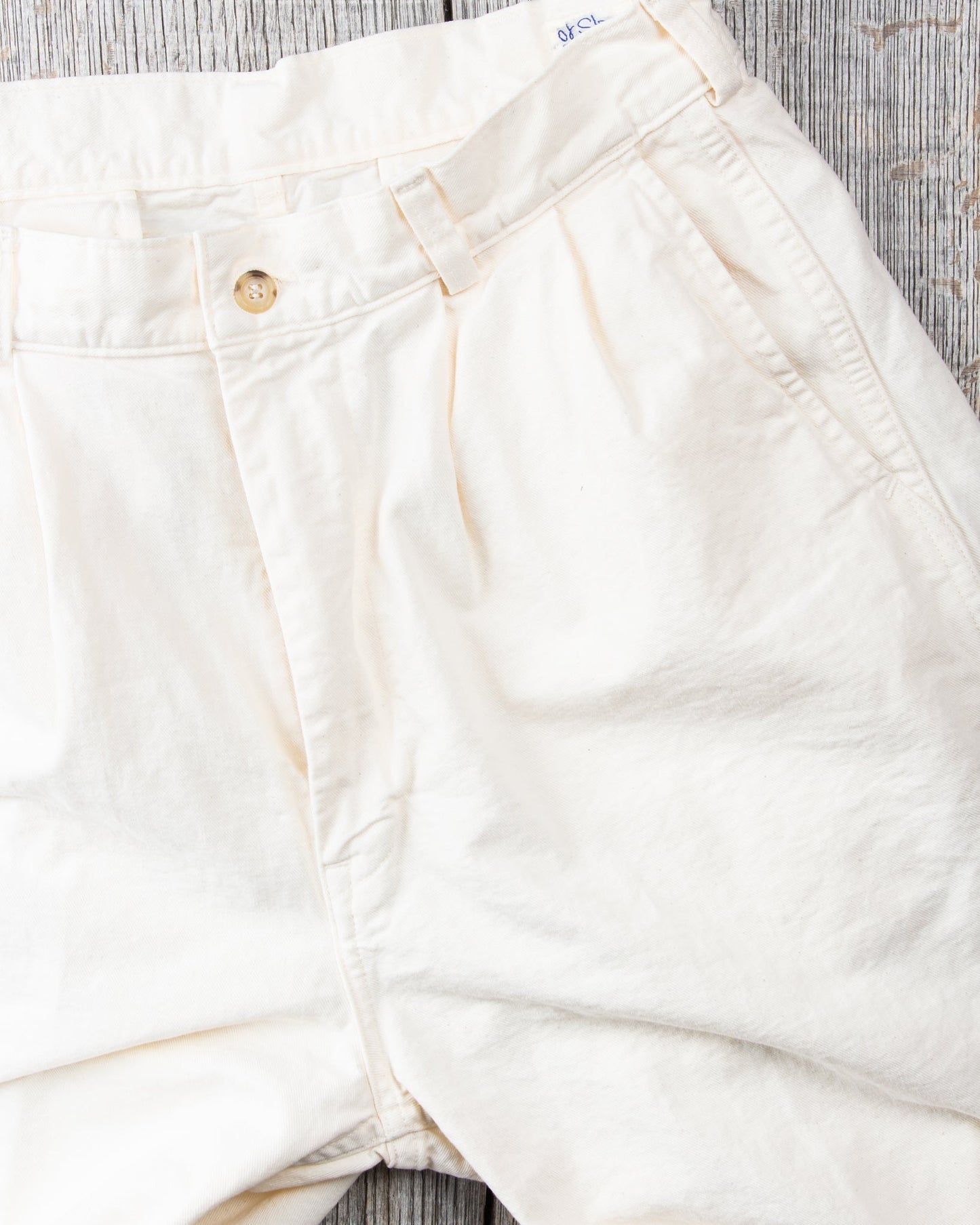 OrSlow Two Tuck Kinari Denim Wide Pants Ecru