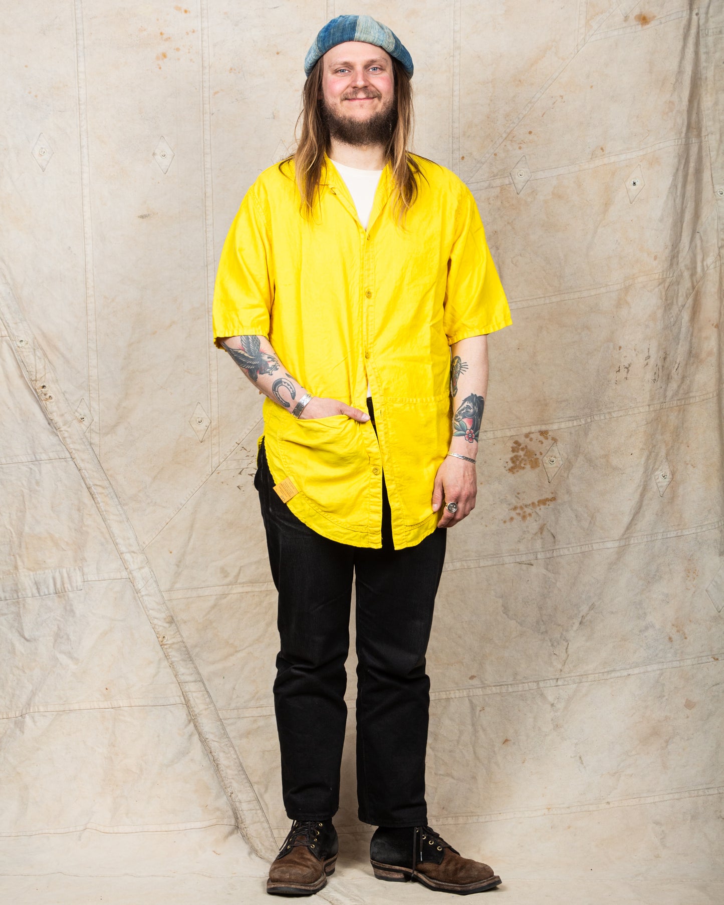 Tender Type 443 Short Sleeve Compass Pocket Shirt Turmeric Dyed