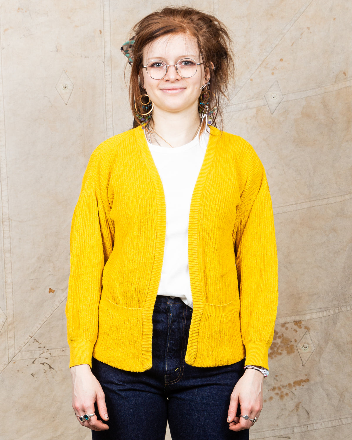 Tender Type 740 Bucket Pocket Rib Shoulder Cardigan Turmeric Dyed