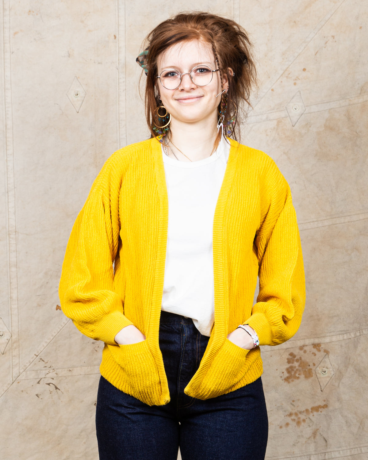 Tender Type 740 Bucket Pocket Rib Shoulder Cardigan Turmeric Dyed