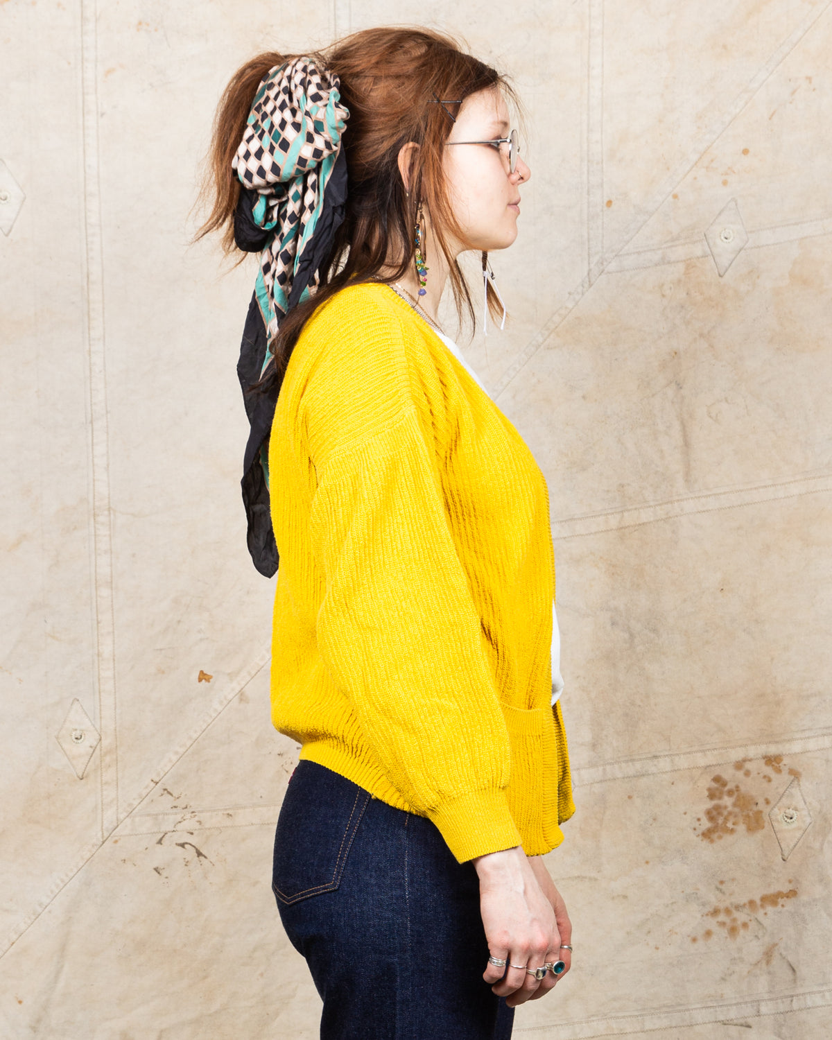 Tender Type 740 Bucket Pocket Rib Shoulder Cardigan Turmeric Dyed