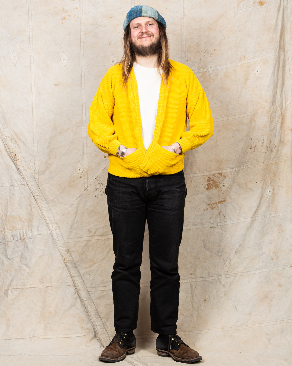 Tender Type 740 Bucket Pocket Rib Shoulder Cardigan Turmeric Dyed