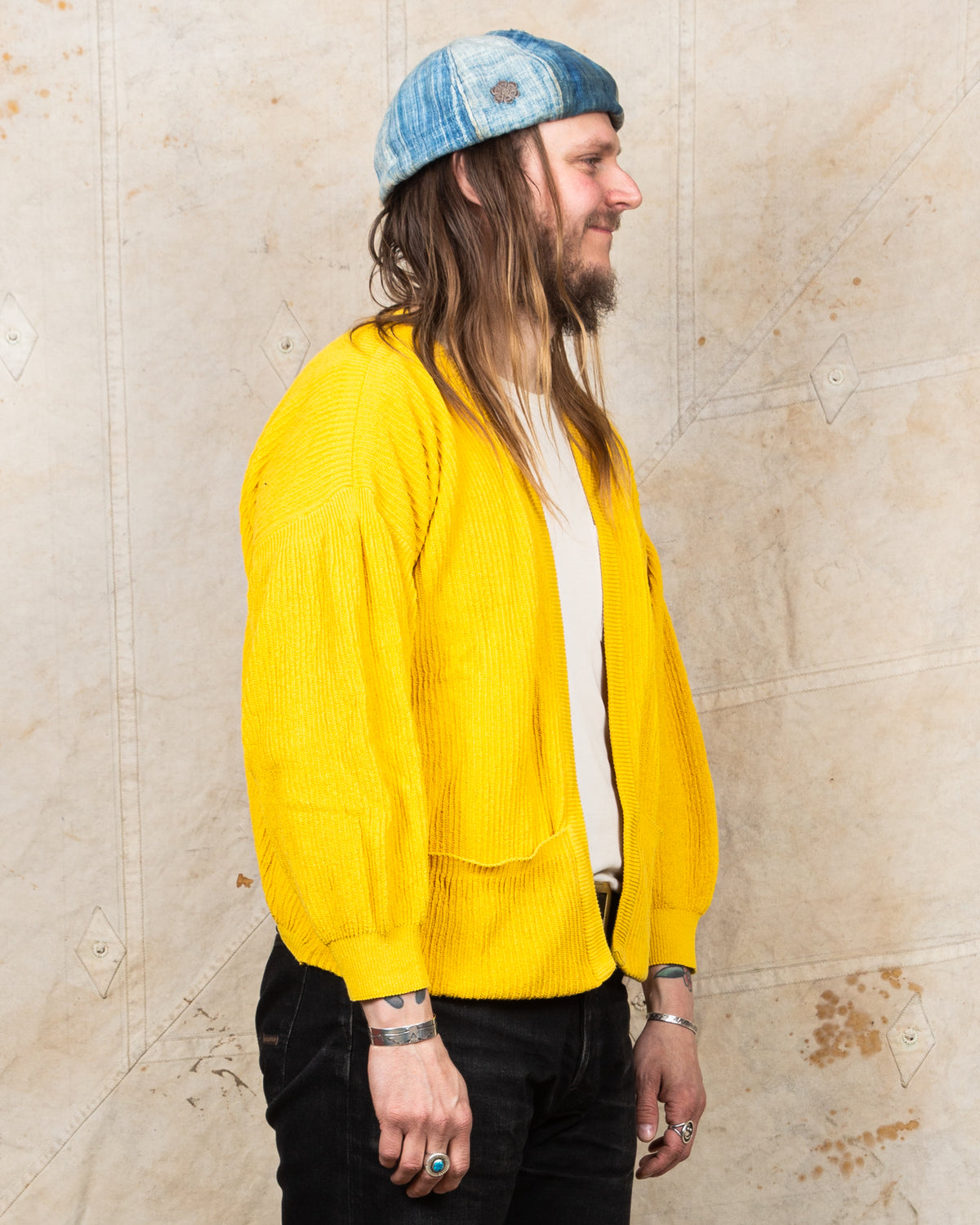 Tender Type 740 Bucket Pocket Rib Shoulder Cardigan Turmeric Dyed