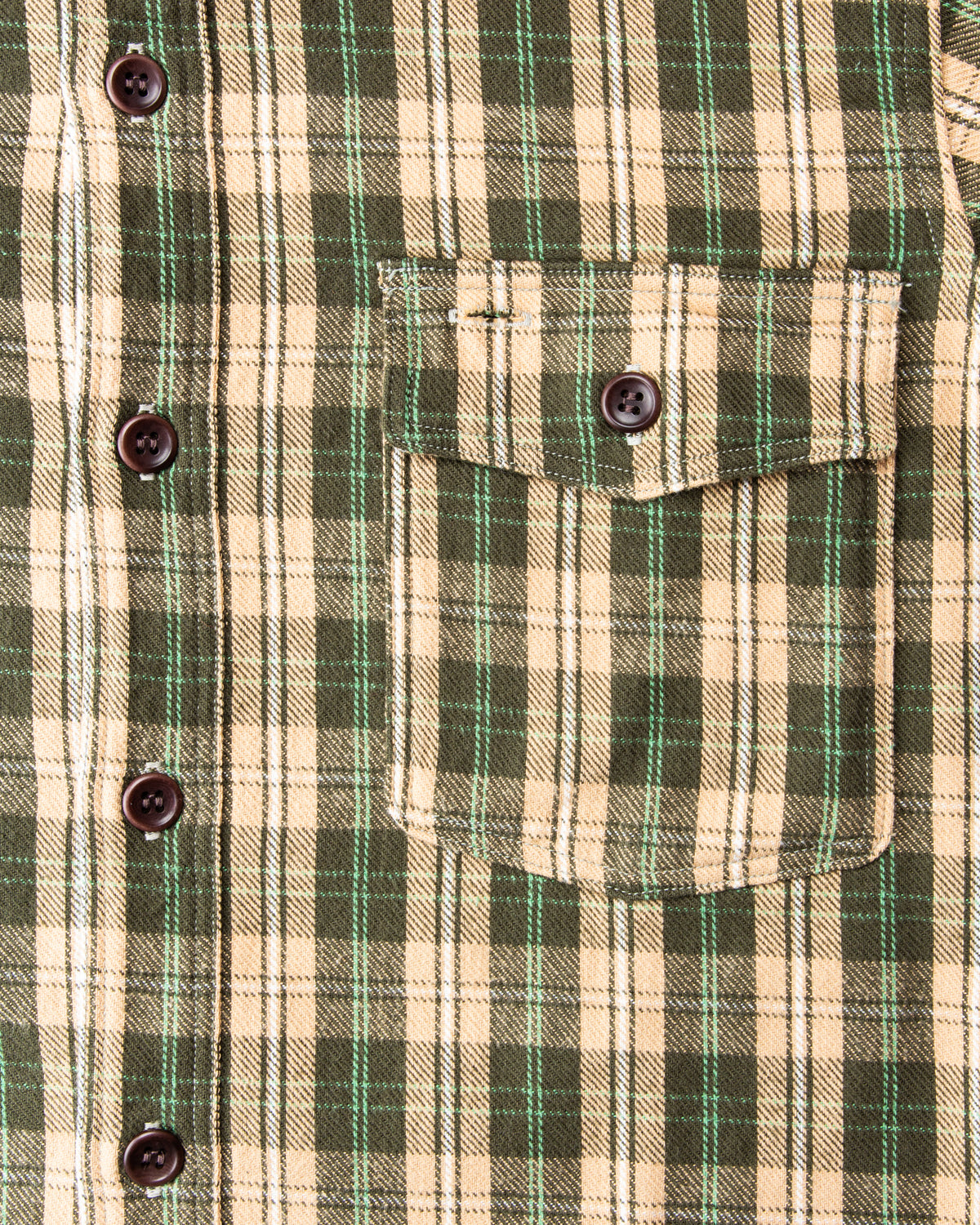 Warehouse & Co Lot 3022 Heavy Flannel Shirt Green Beige