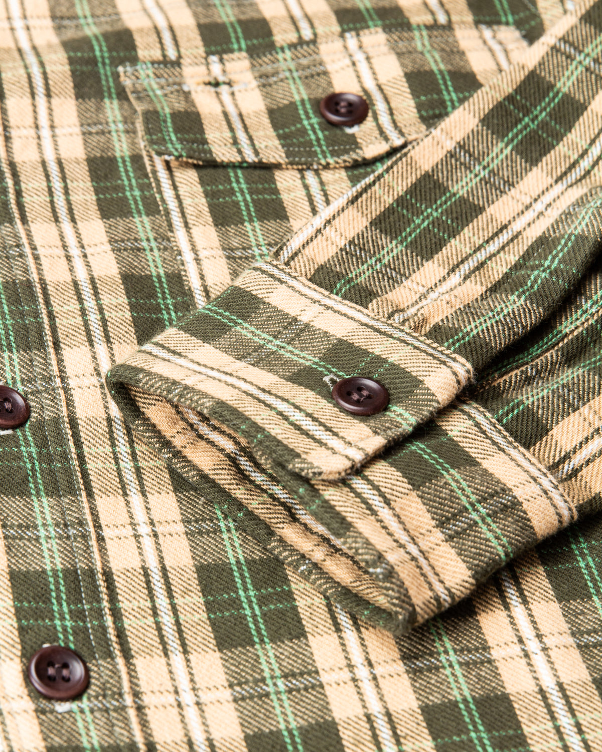 Warehouse & Co Lot 3022 Heavy Flannel Shirt Green Beige