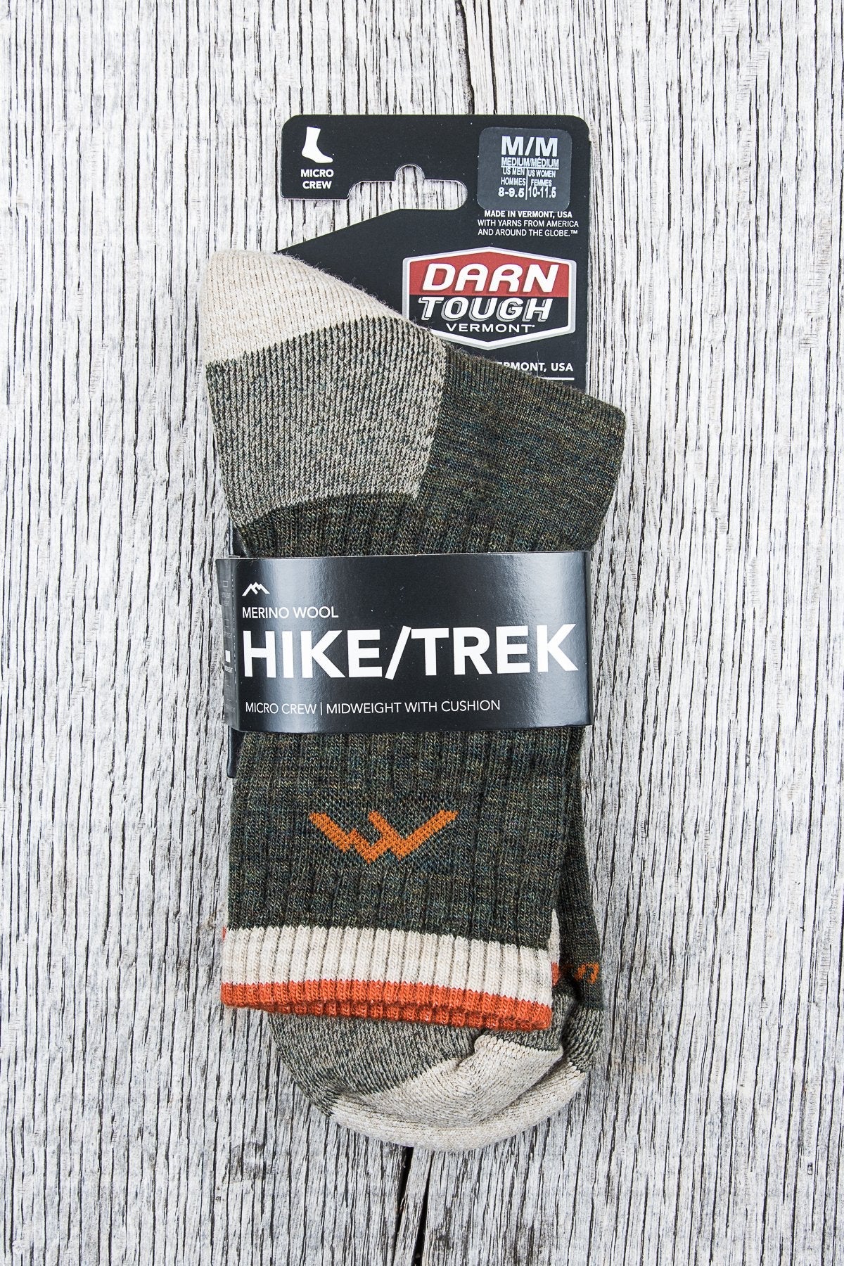 Darn Tough 1466 Olive Wool Socks Hiker Micro Crew Sock Cushion