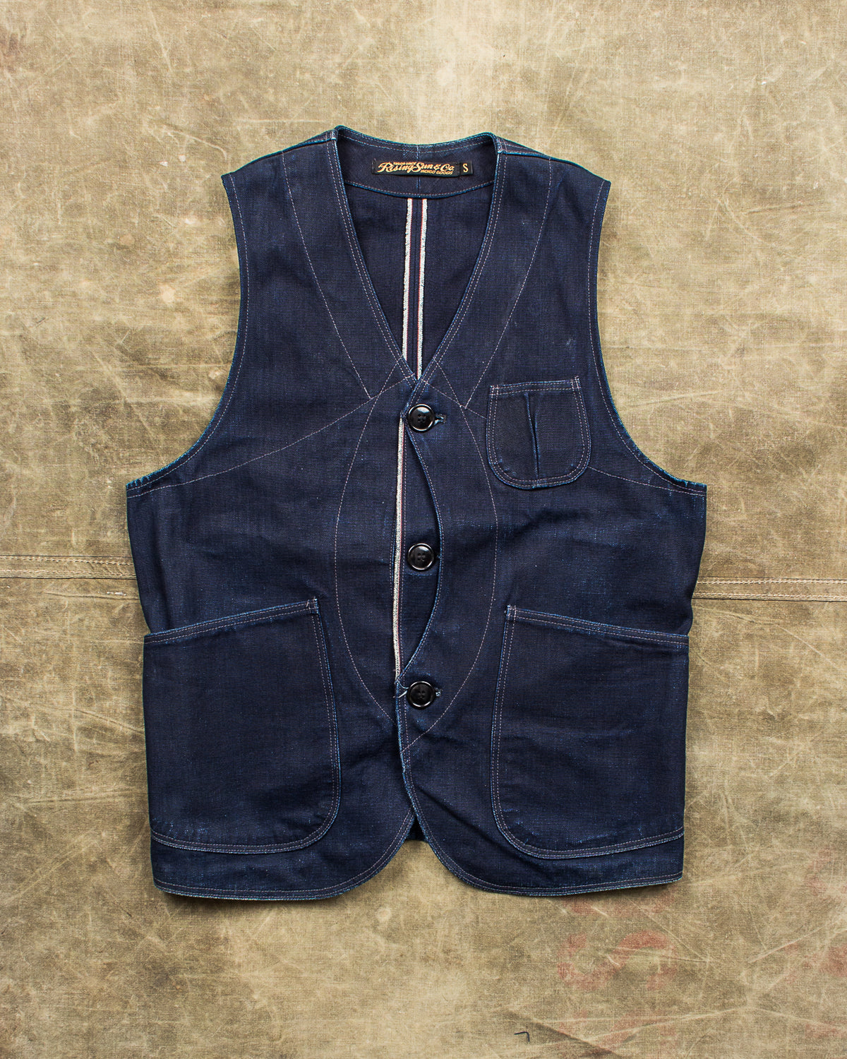 Second Hand Rising Sun Jeans & Co. Duck Canvas Indigo Vest Size Small