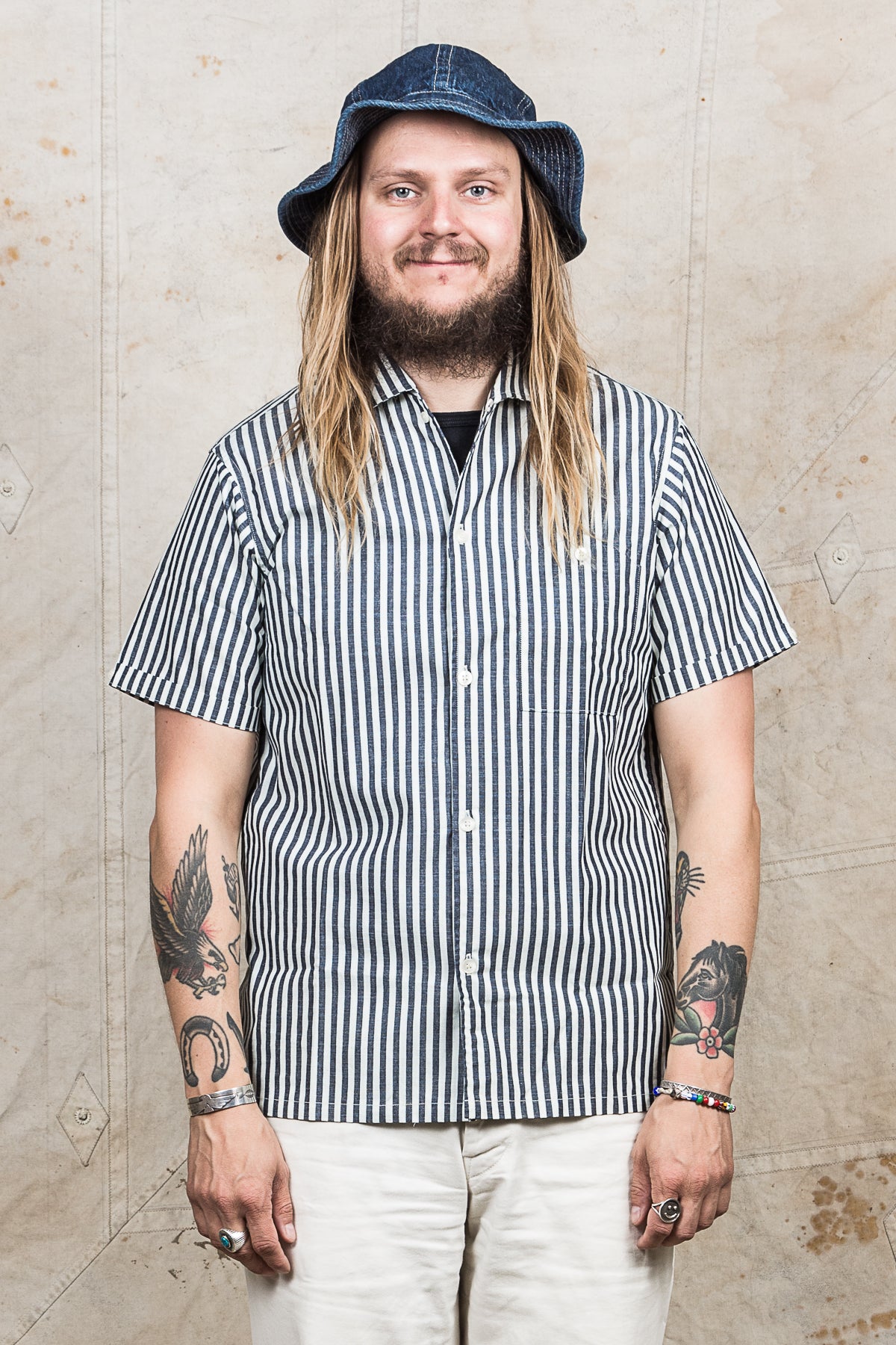 Warehouse & Co Short Sleeved Striped Open Collar Shirt
