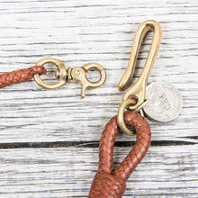 Lone Wolf Leathers Braided Wallet Leash Brass Fish Hook Saddle Tan