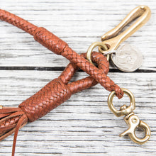 Lone Wolf Leathers Braided Wallet Leash Brass Fish Hook Saddle Tan