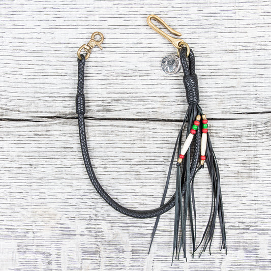 Lone Wolf Leathers Braided Wallet Leash Brass Fish Hook Black