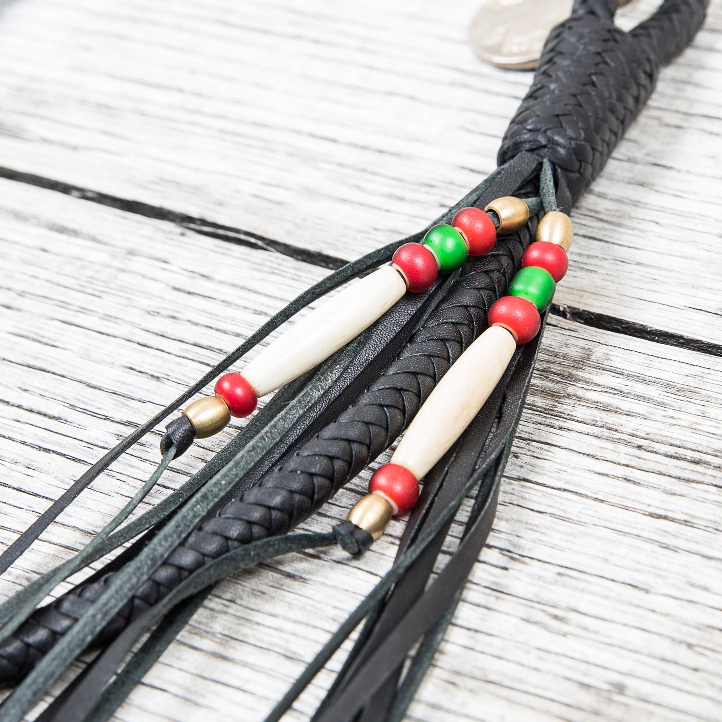 Lone Wolf Leathers Braided Wallet Leash Brass Fish Hook Black