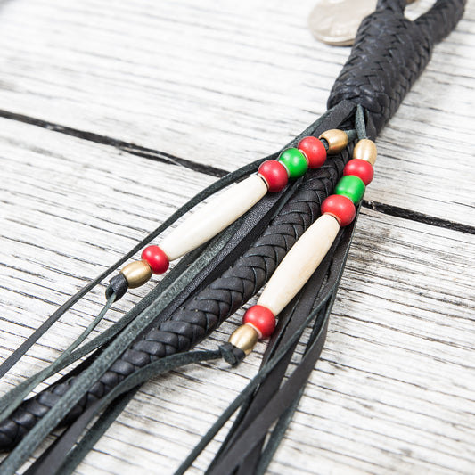 Lone Wolf Leathers Braided Wallet Leash Brass Fish Hook Black
