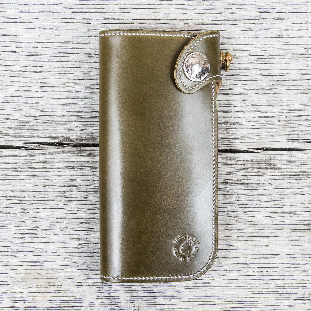 Lone Wolf Leathers Tall Wallet Shinki Shell Cordovan Olive Green