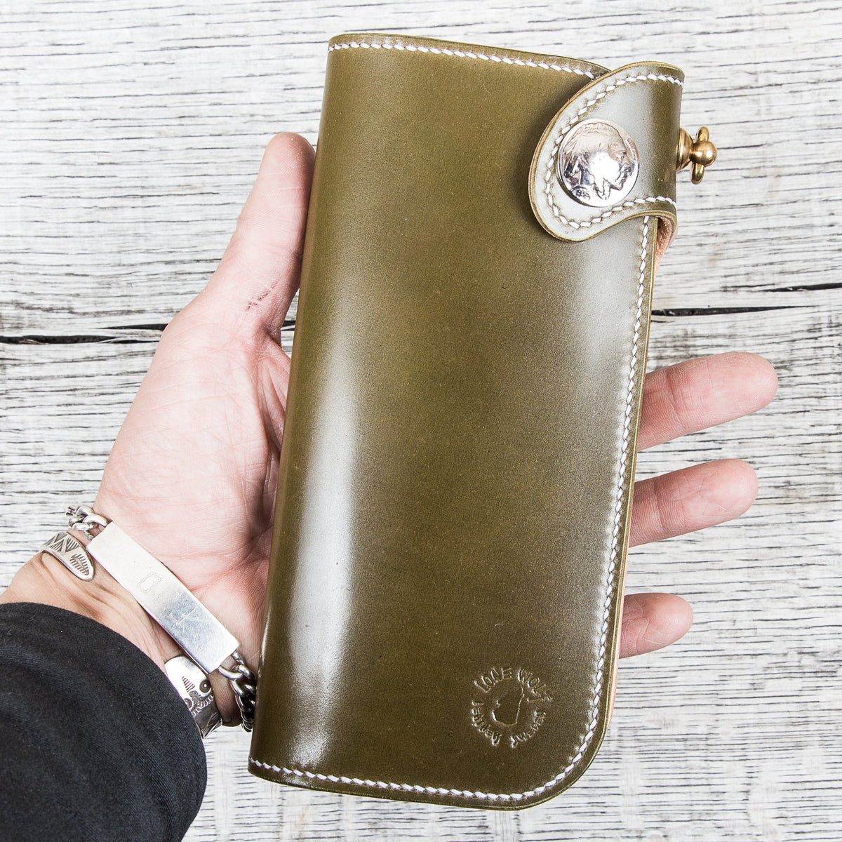 Lone Wolf Leathers Tall Wallet Shinki Shell Cordovan Olive Green
