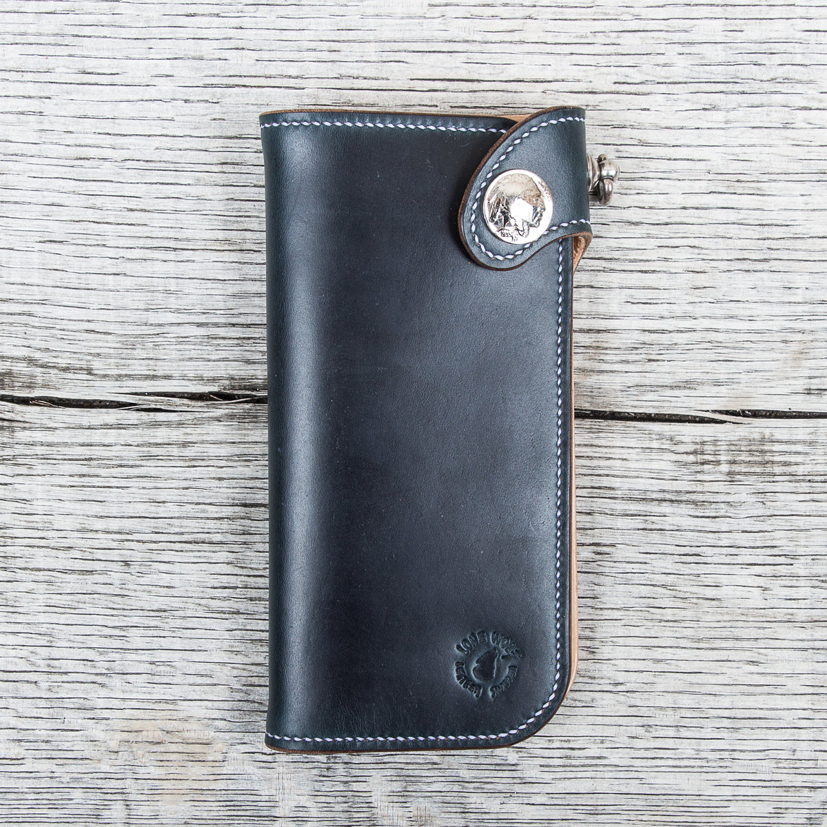 Lone Wolf Leathers Handmade Tall Wallet Horween Chromexcel Navy Blue
