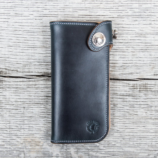 Lone Wolf Leathers Handmade Tall Wallet Horween Chromexcel Navy Blue
