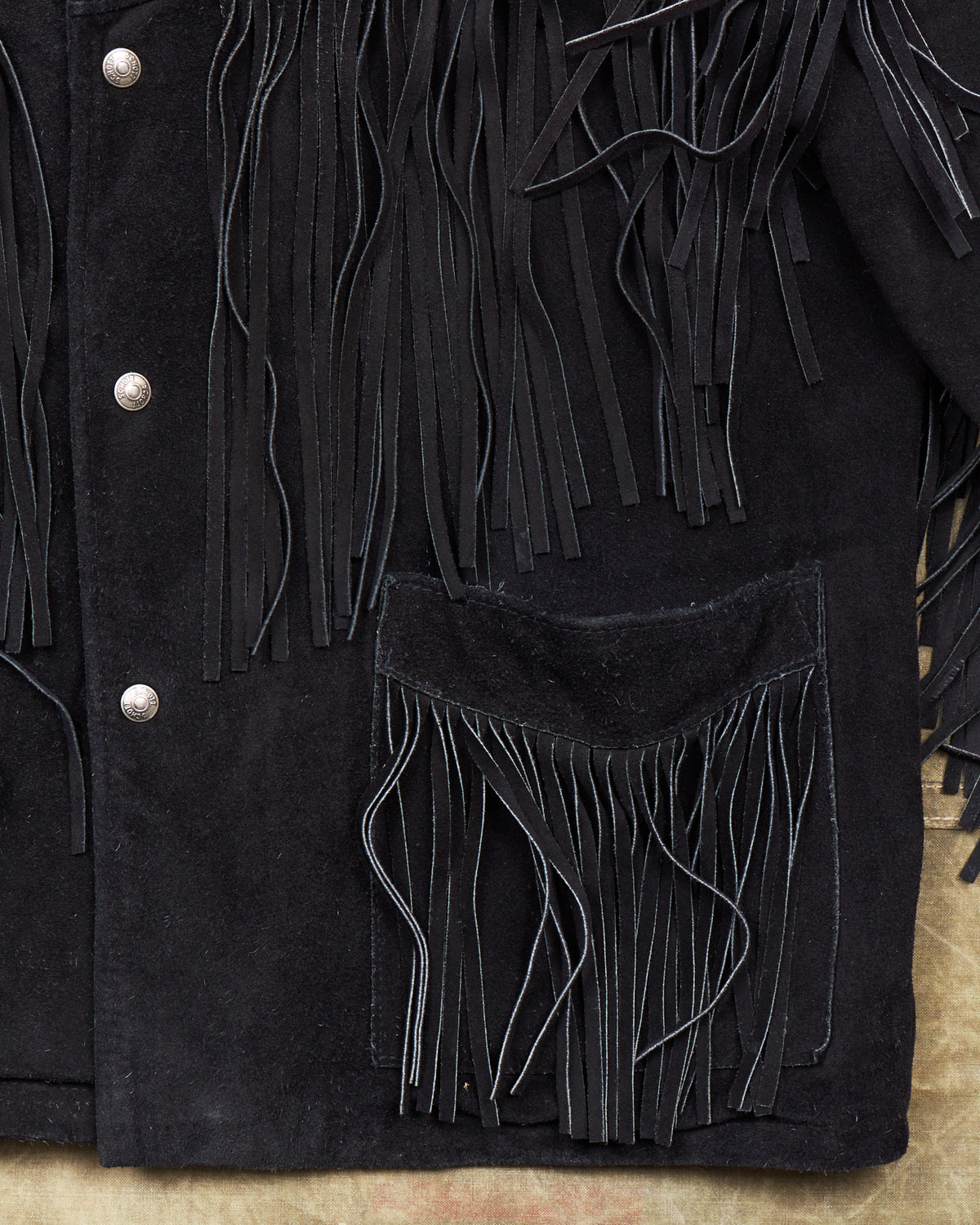 Second Hand Schott Black Suede Fringe Jacket Size 48