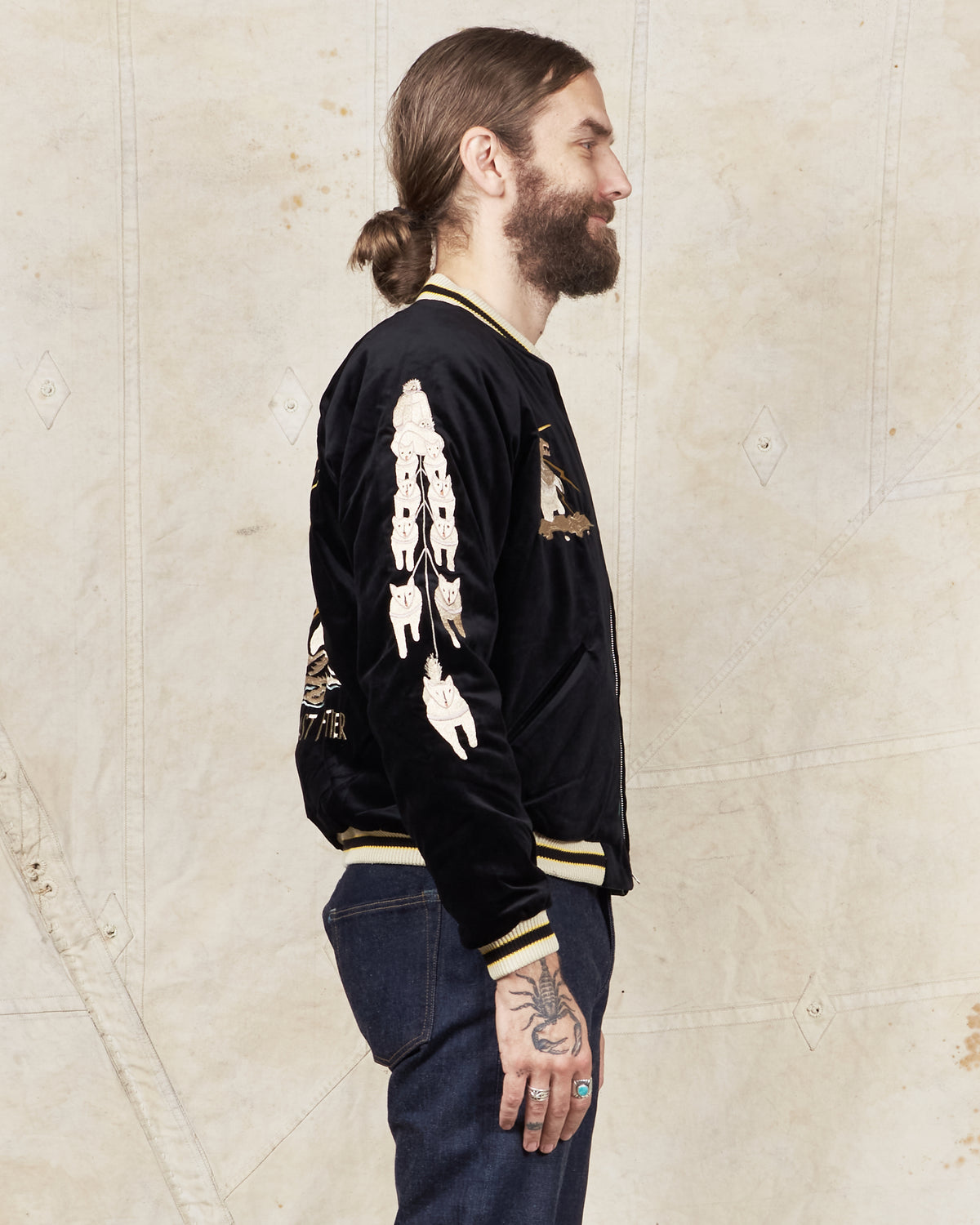 Tailor Toyo Souvenir "Sukajan" Velveteen Jacket Polar Bear x Alaska Map