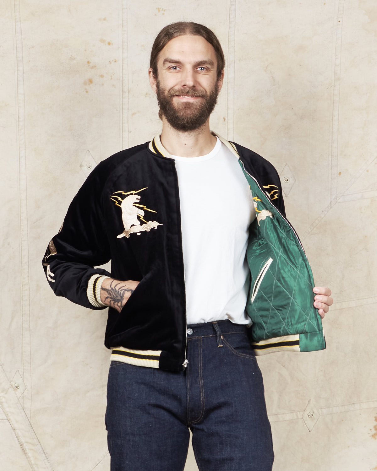 Tailor Toyo Souvenir "Sukajan" Velveteen Jacket Polar Bear x Alaska Map