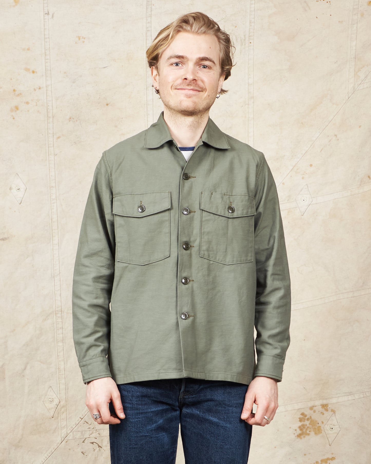 Buzz Rickson's US Army Utility Cotton Sateen Shirt OG-107 Olive BR28607