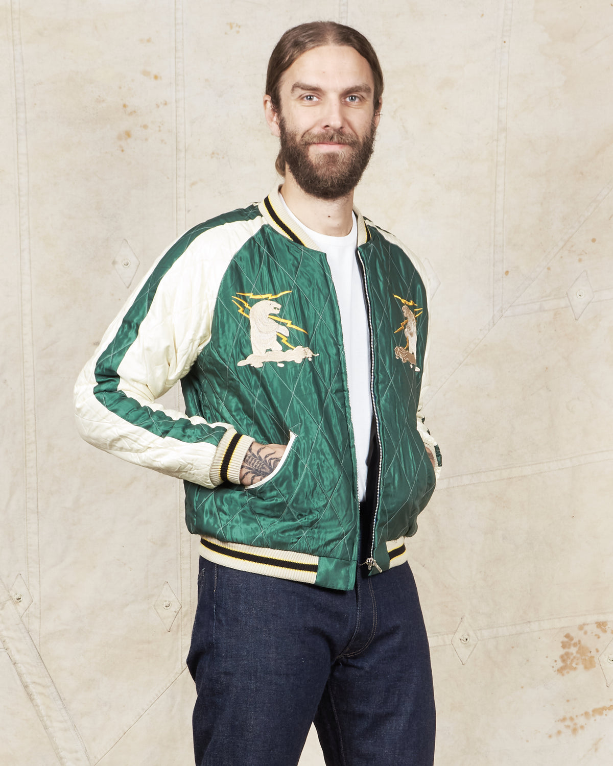 Tailor Toyo Souvenir "Sukajan" Velveteen Jacket Polar Bear x Alaska Map
