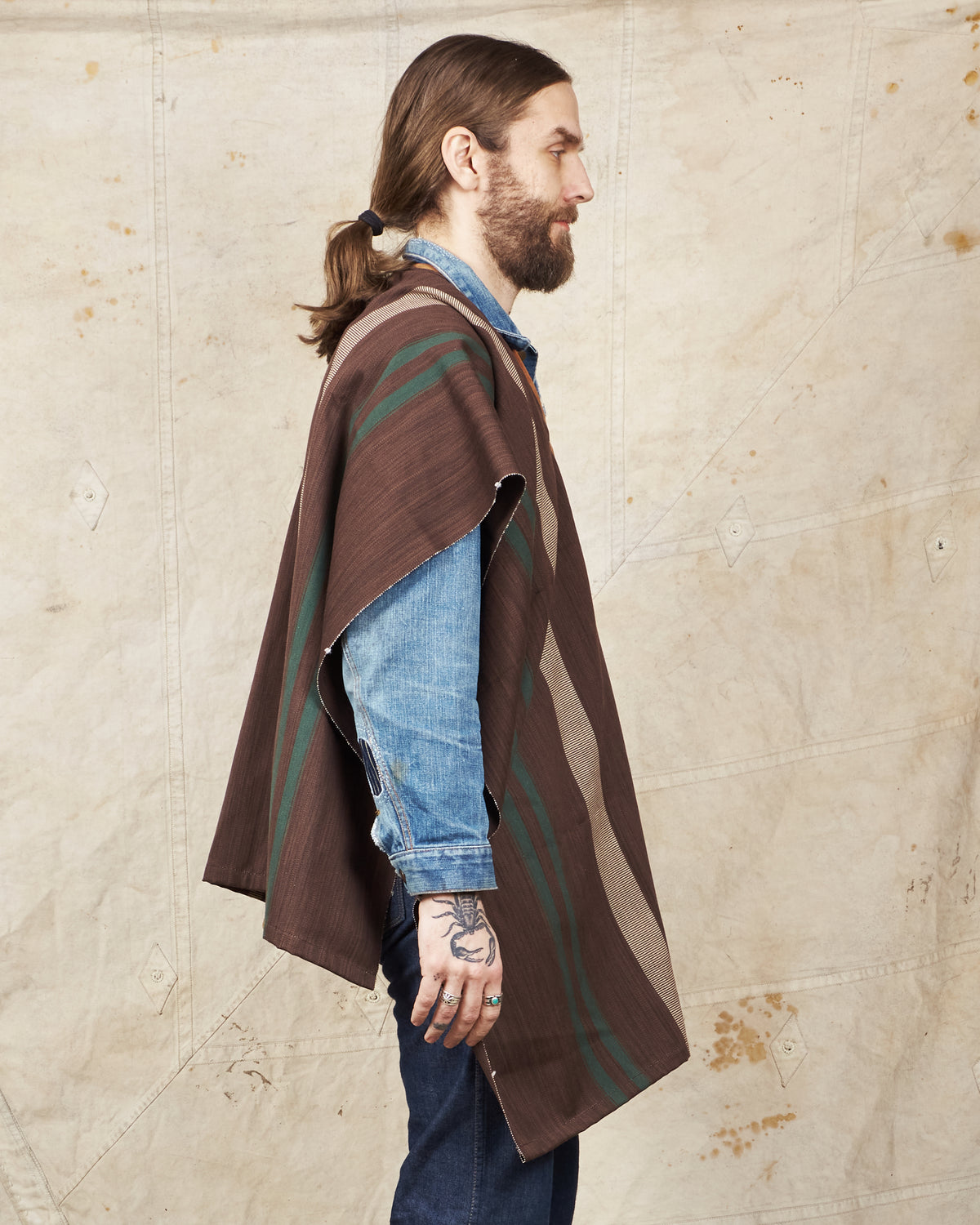Indigofera Poncho Japanese Cotton/Wool Brown/Green